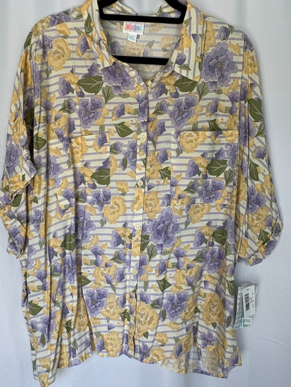 LuLaRoe Amy 2XL Purple Yellow Floral Top NWT
